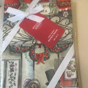 William Sonoma Set 2 Town Square Kitchen Towels Christmas Style Holiday Italy